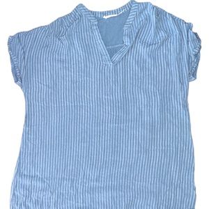 BLU PEPPER too medium blue stripes v neck short sleeve